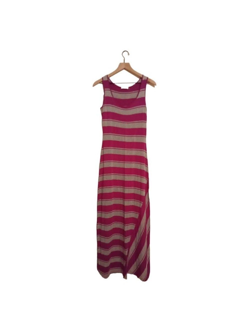 CALVIN Klein Pink & Gray A-Line Striped Round Neck Sleeveless Maxi Dress Sz 2